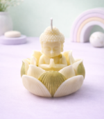 Buddha with Golden Lotus Candle - white