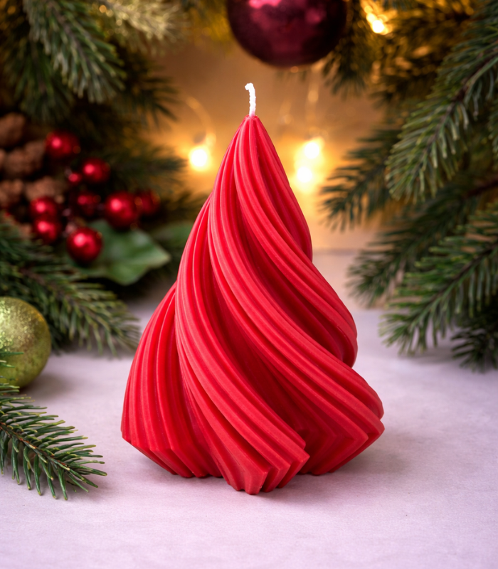 Untitled design (74) Christmas Tree Candle - Red (Small) - Image 1