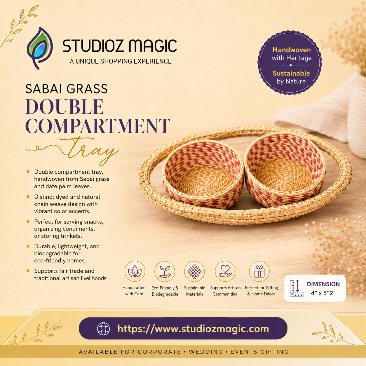 Sabai Grass Double Compartment Tray