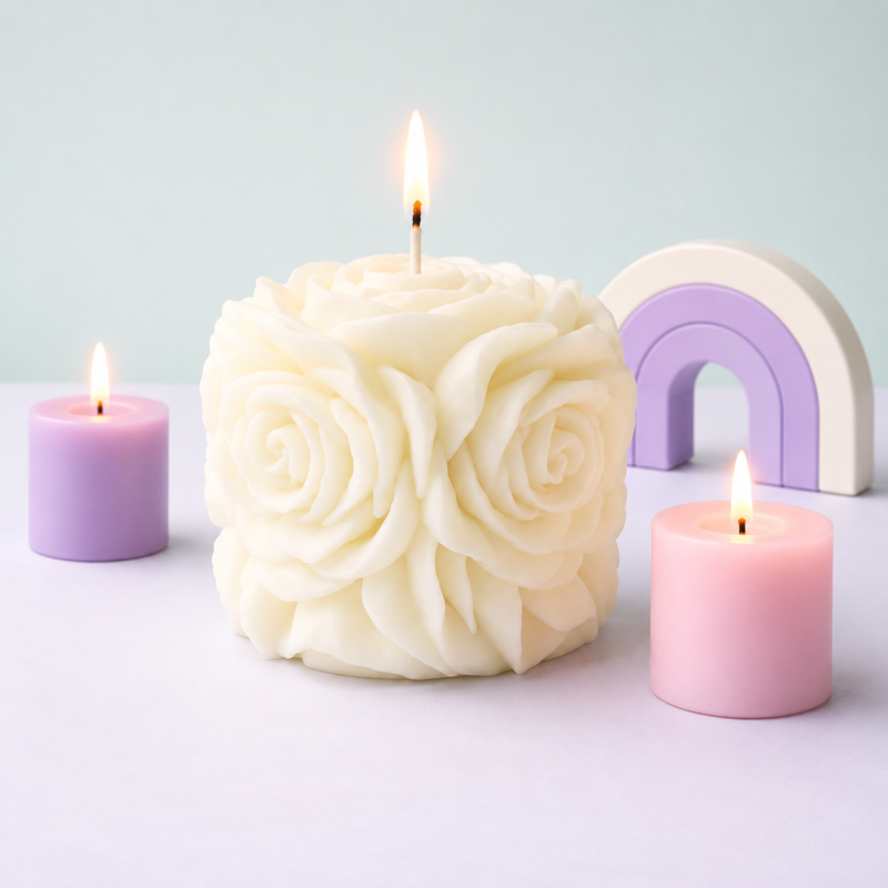 Studioz MAgic - Flower All Over Candle – White